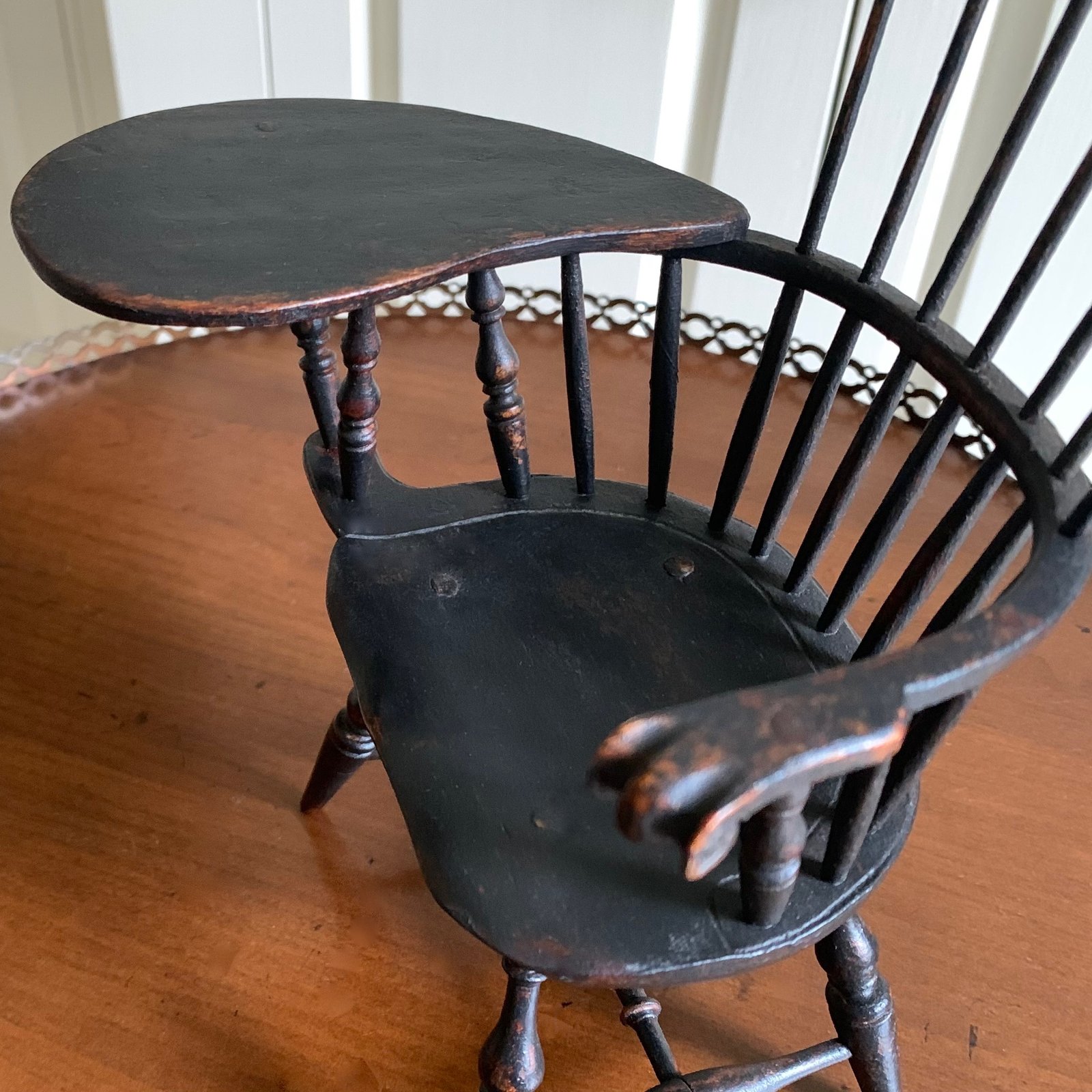 Miniature Comb-back Writing-arm Windsor Chair - Aged Black Paint